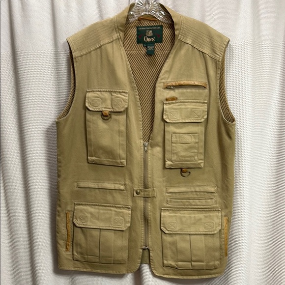 Orvis Tan Men's sports Vest Hunting fishing outdoors safari vintage leather SZ L